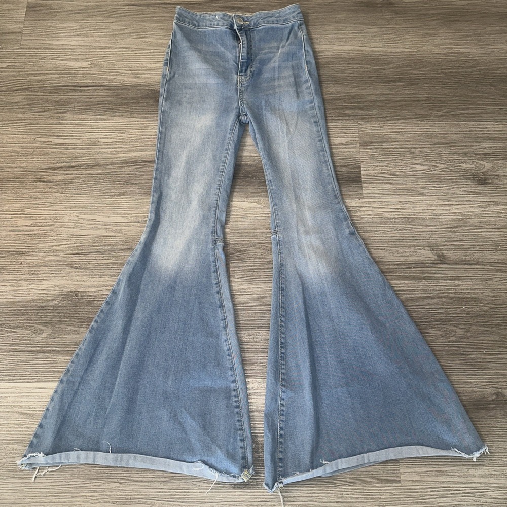 Free People Just Float on Flare Jeans Blue Cloudy Indigo Super Flare Sz 24‎